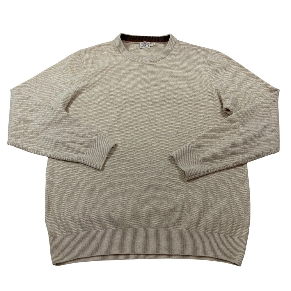 Faherty Brand Jackson Organic Cotton Blend Textured Crewneck Sweater Beige Large